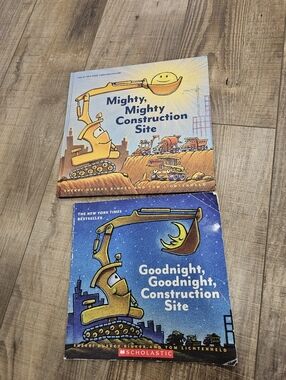 Goodnight Construction Site & Mighty Mighty Construction Books Lot 2 Scholastic